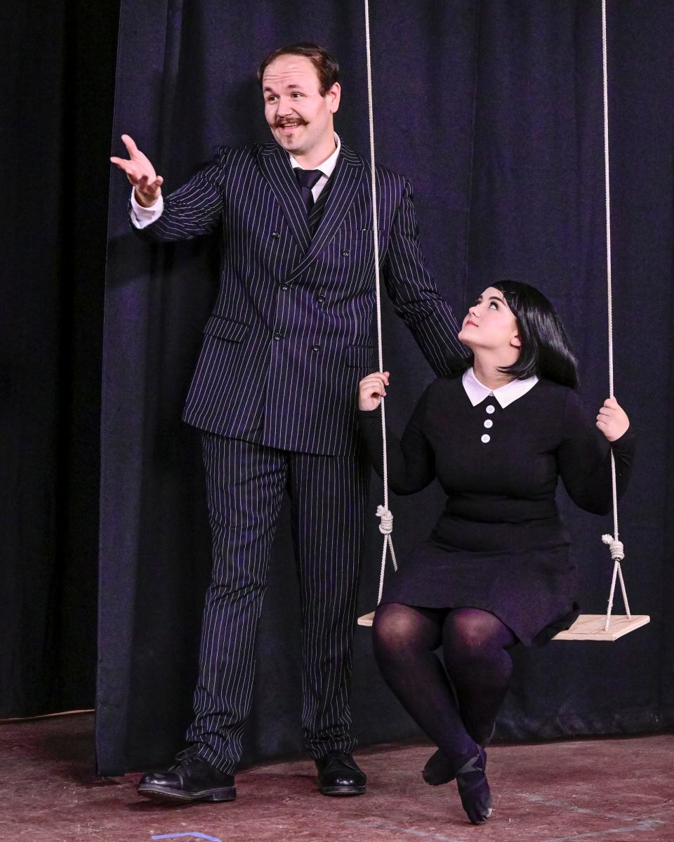 Cast members Taylor Hamilton and Alexis Long-Mayberry rehearse Tuesday, June 21, 2022 for "The Addams Family Musical" at Encore Theatre.