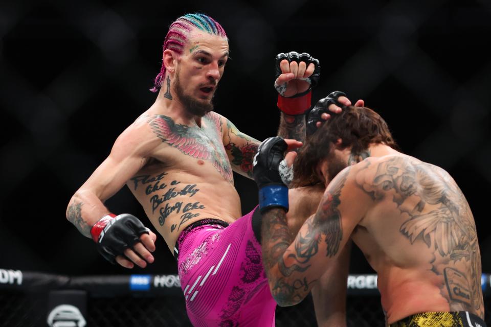 Sean O’Malley (left) during his win over Marlon Vera in March (Getty Images)