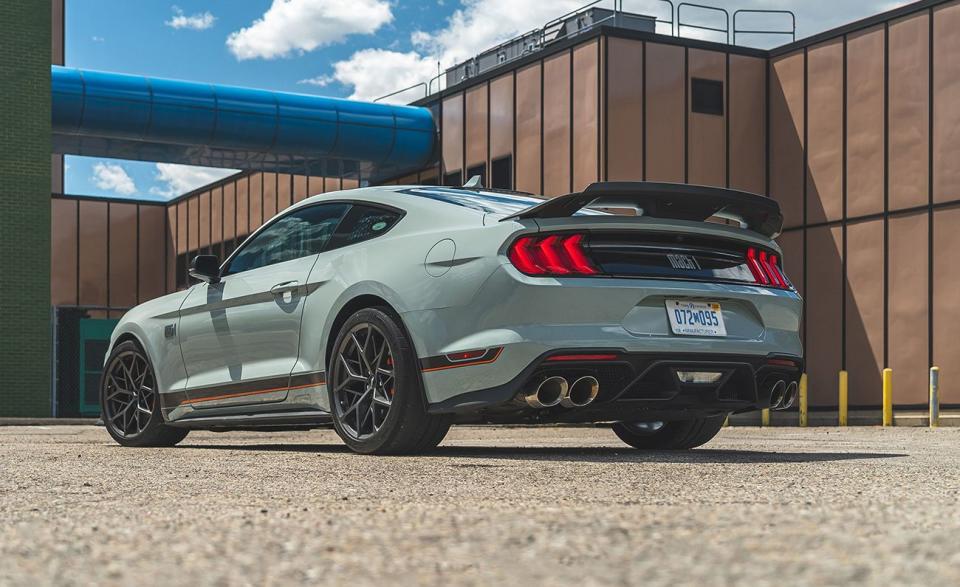 <p>A 480-hp all-motor throwback, the <a href="https://www.caranddriver.com/news/a32852072/2021-ford-mustang-mach-1-revealed/" rel="nofollow noopener" target="_blank" data-ylk="slk:Ford Mustang Mach 1;elm:context_link;itc:0;sec:content-canvas" class="link ">Ford Mustang Mach 1</a> is what's left over now that the Bullitt and Shelby GT350 have been discontinued. The Mach 1 packs an extra 20 horsepower over the standard Mustang GT and uses the six-speed manual transmission from the GT350 (it also offers a 10-speed automatic). Our test car uses the proper six-speed and manages a 4.3-second run to 60 mph. Although not as quick as the GT Performance Package 2 or GT350, the Mach 1 trails behind by only a couple of tenths of a second. </p><p><a class="link " href="https://www.caranddriver.com/reviews/a36030144/2021-ford-mustang-mach-1-drive/" rel="nofollow noopener" target="_blank" data-ylk="slk:FULL MUSTANG MACH 1 TEST RESULTS;elm:context_link;itc:0;sec:content-canvas">FULL MUSTANG MACH 1 TEST RESULTS</a></p>