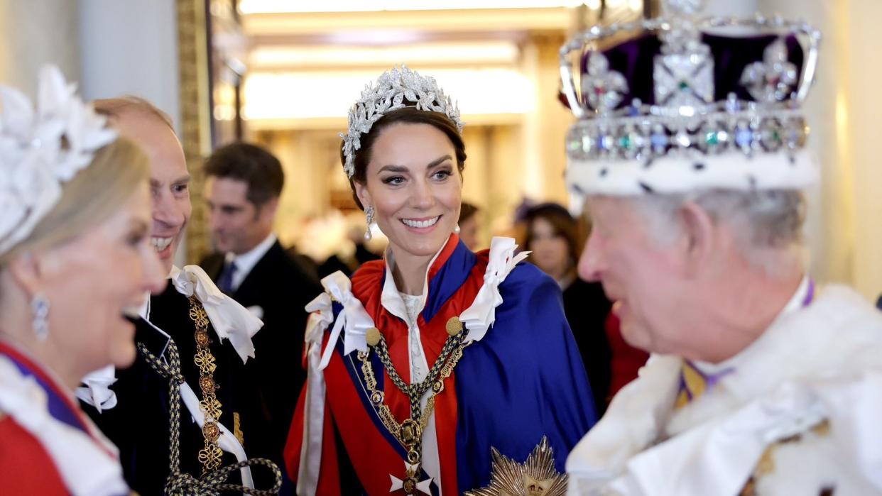 The Princess of Wales smiles at King Charles on the day of his Coronation