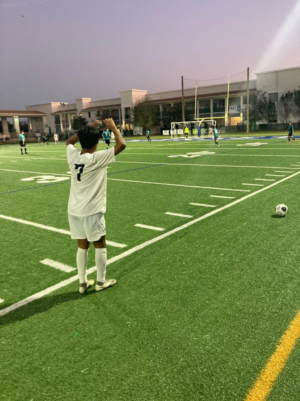 American Heritage's Shayna Noor prepares for a free kick against Jensen Beach on Jan. 31, 2023.