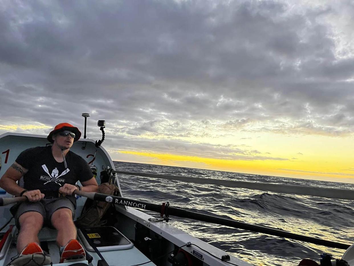 While team partner Ben Odom of Texas takes a break, Mat Steinlin of Jacksonville rows the Row4Hope boat in the 2021 Talisker Whisky Atlantic Challenge, a 3,000-mile charity row across the Atlantic.