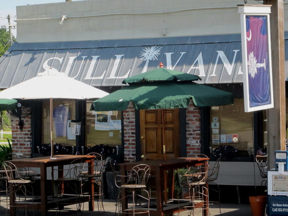 Sullivan's, a family-owned seafood restaurant on Sullivans Island, S.C., on is seen in this Sept. 12, 2013 photo. The restaurant is one of about a dozen on Sullivans Island just outside Charleston, S.C. (AP Photo/Bruce Smith)