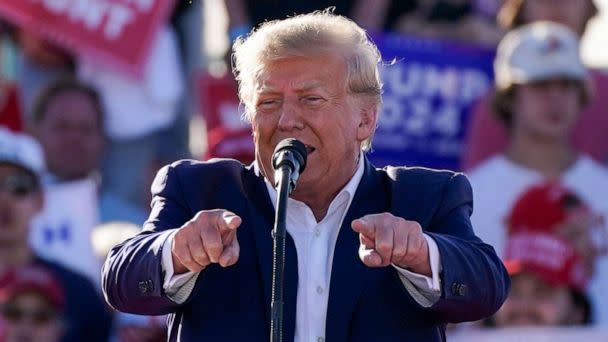 PHOTO: Former President Donald Trump speaks at a campaign rally at Waco Regional Airport, Mar. 25, 2023, in Waco, Texas. (Nathan Howard/AP)