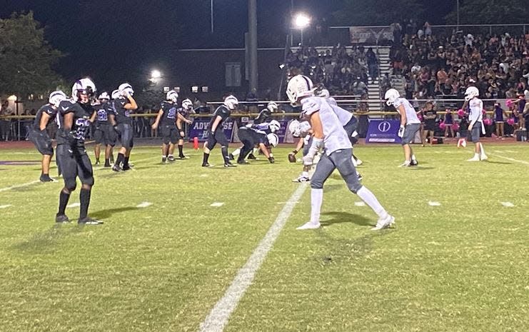 Valley Vista (left) and Pinnacle line up during their game Friday night, won by Pinnacle. Oct. 7, 2022.