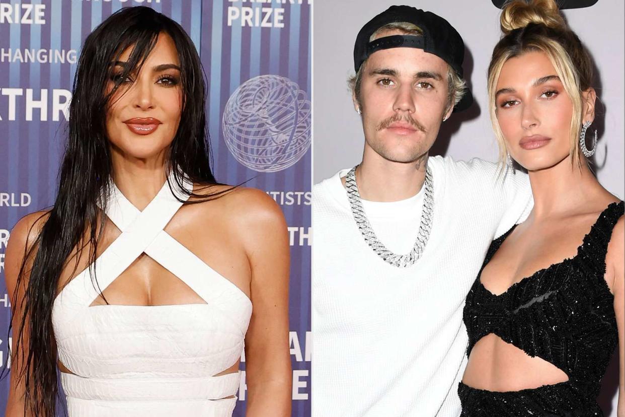 <p>Taylor Hill/Getty Images; Jon Kopaloff/Getty Images</p> Kim Kardashian; Justin and Hailey Bieber