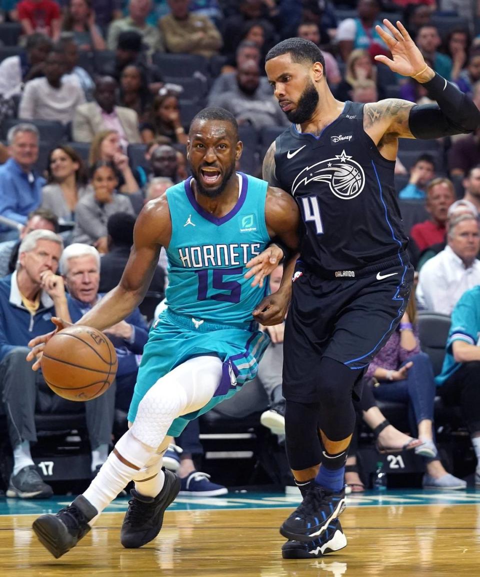 Charlotte Hornets guard Kemba Walker, left, was a three-time All-Star and arguably the best Hornets player in franchise history.