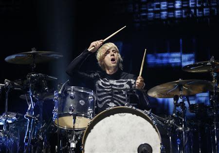 Drummer Dominic Howard of Muse performs at the Coachella Valley Music and Arts Festival in Indio