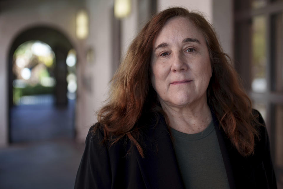 Gabrielle Longhi poses for a portrait, Friday, March 8, 2024, in Los Angeles. In a recent lawsuit, Longhi alleges she was sexually abused at Stone Ridge School of the Sacred Heart in Bethesda, Maryland. The sexual abuse of children by Catholic nuns often has been overlooked in the Catholic clergy abuse crisis, but survivors of nun abuse hope to raise awareness of the issue. (AP Photo/Eric Thayer)