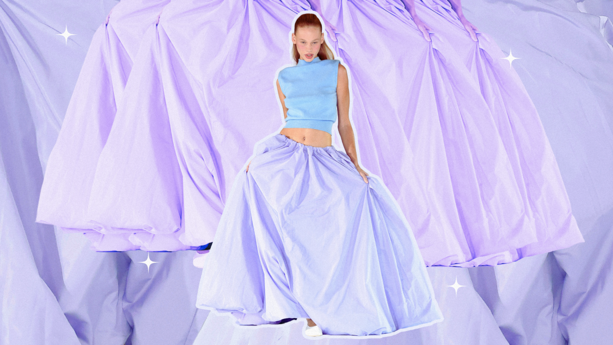 Staud Bellagio Gathered Taffeta Maxi Skirt, $895, <a href="https://rstyle.me/+BfgsVfYB66ezfQrNb3ch4A" rel="nofollow noopener" target="_blank" data-ylk="slk:available here;elm:context_link;itc:0;sec:content-canvas" class="link ">available here</a> (sizes XS-L)<p>Photo: Albert Urso/Getty Images; Artwork: Brooke Frischer/Fashionista</p>