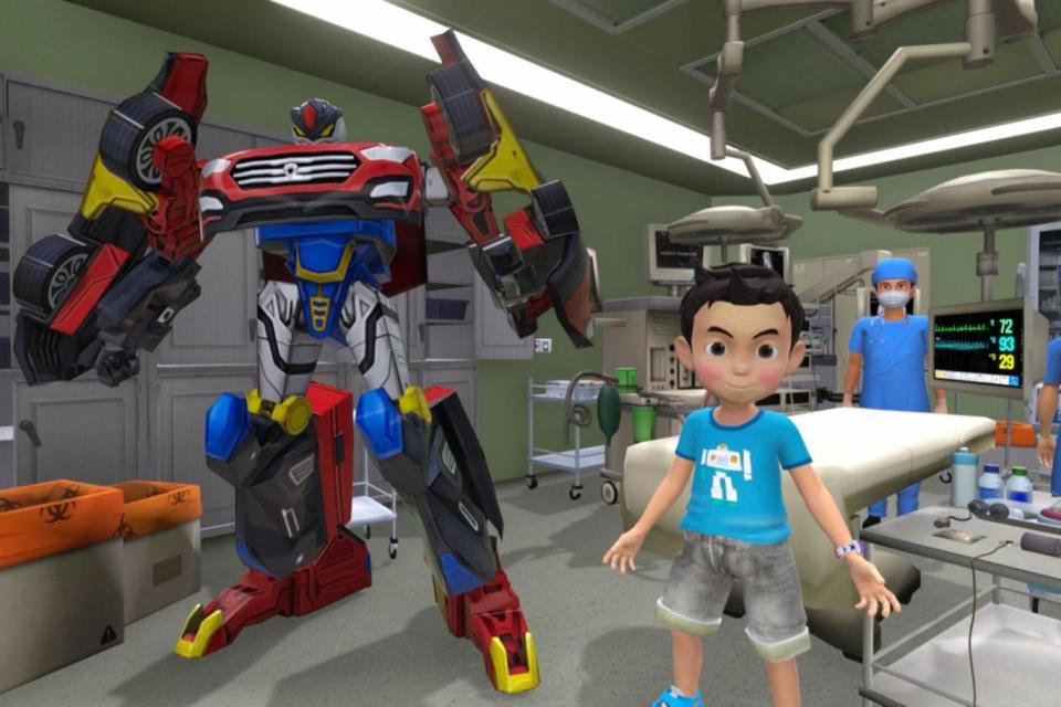 The youngsters meet a Transformers-style Carbot who shows them around the surgical room and introduces them to medical equipment