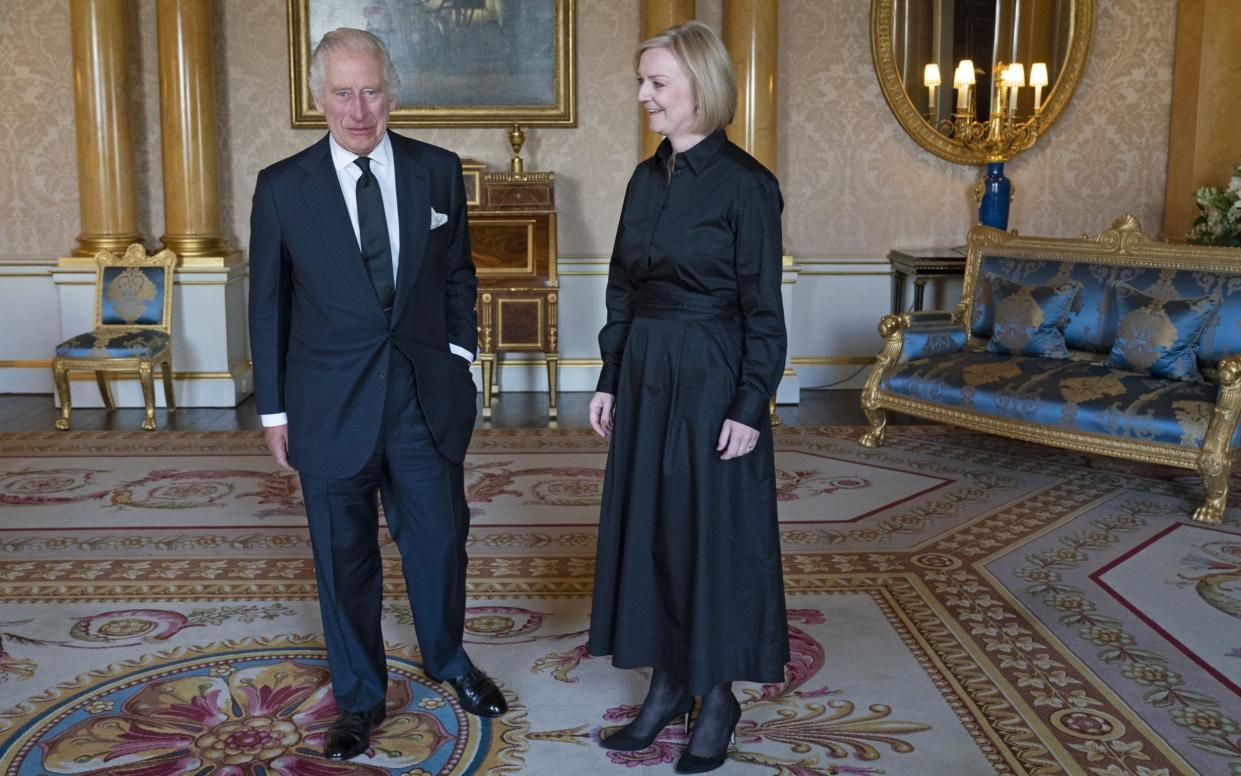 King Charles III receives Prime Minister Liz Truss in the 1844 Room at Buckingham Palace on Sep 18, 2022 - Kirsty O'Connor/Getty