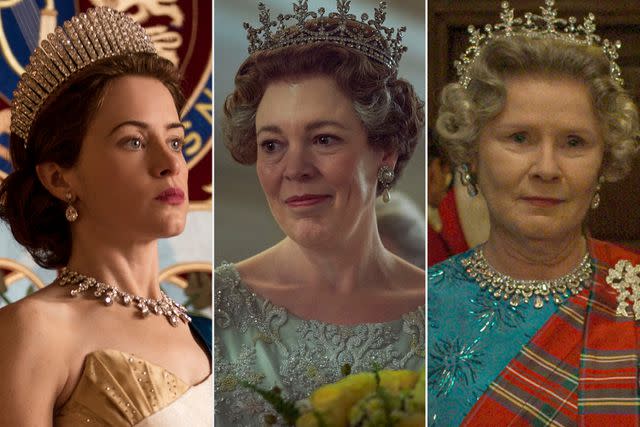 <p>Netflix (3)</p> Claire Foy, Olivia Colman, and Imelda Staunton as Queen Elizabeth