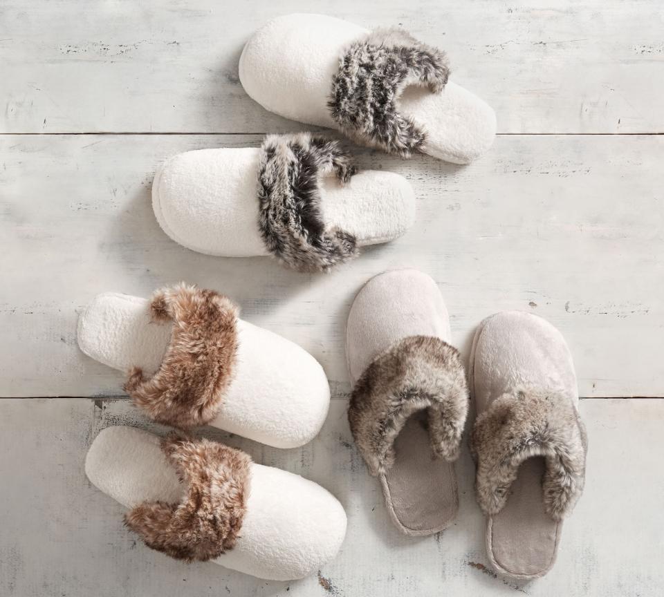 <p><a href="https://go.redirectingat.com?id=74968X1596630&url=https%3A%2F%2Fwww.potterybarn.com%2Fproducts%2Fcozy-fur-slippers&sref=https%3A%2F%2Fwww.countryliving.com%2Fshopping%2Fg45486278%2Fbest-slippers%2F" rel="nofollow noopener" target="_blank" data-ylk="slk:Shop Now;elm:context_link;itc:0;sec:content-canvas" class="link ">Shop Now</a></p><p>Pottery Barn Alpaca Faux Fur Slippers</p><p>potterybarn.com</p><p>$31.00</p><span class="copyright">Pottery Barn</span>