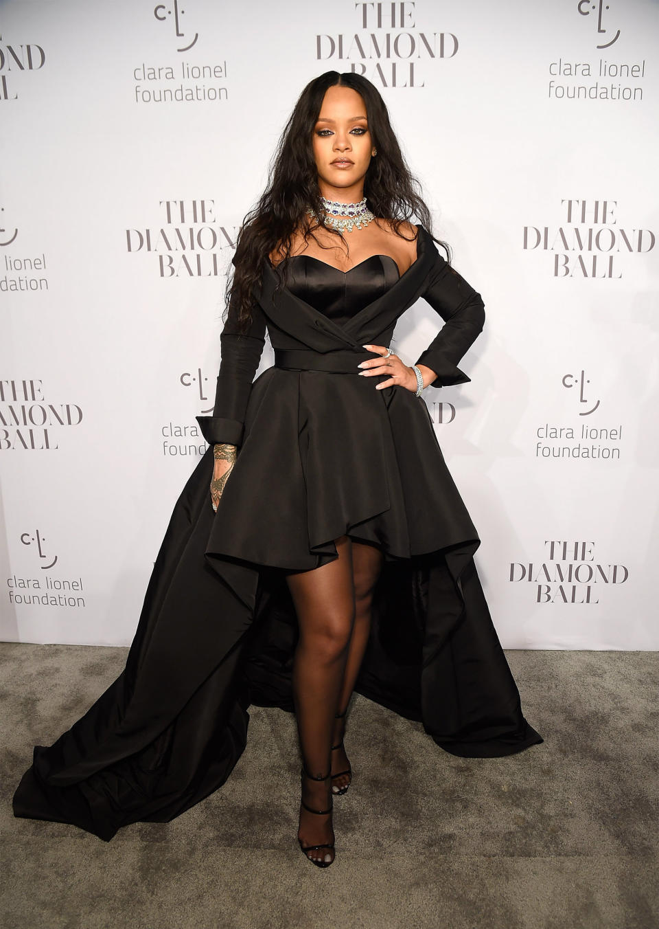 Rihanna Stuns in Dramatic Black Gown at Her 3rd Annual Diamond Ball