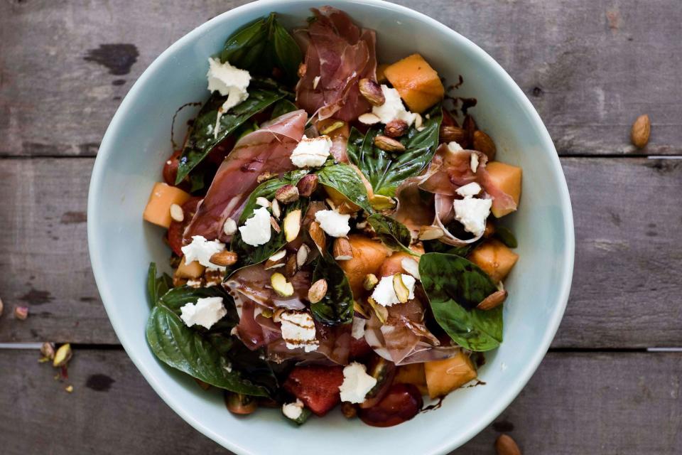 Melon, Basil, and Feta Salad With Balsamic–Red Wine Reduction