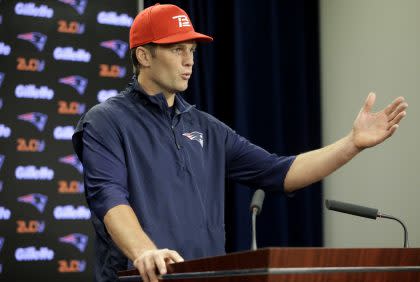 Tom Brady can't talk at a New England Patriots press conference — or do much else — during his suspension (AP).
