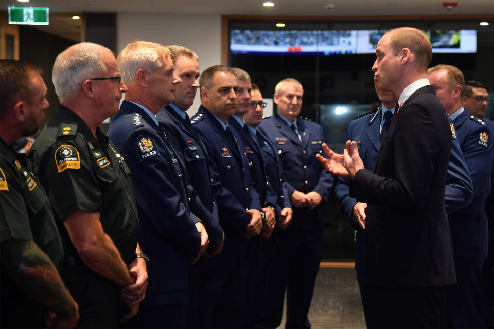 Prince William was pictured meeting emergency staff members at the Justice and Emergency Services Precinct in Christchurch. Photo: Getty Images