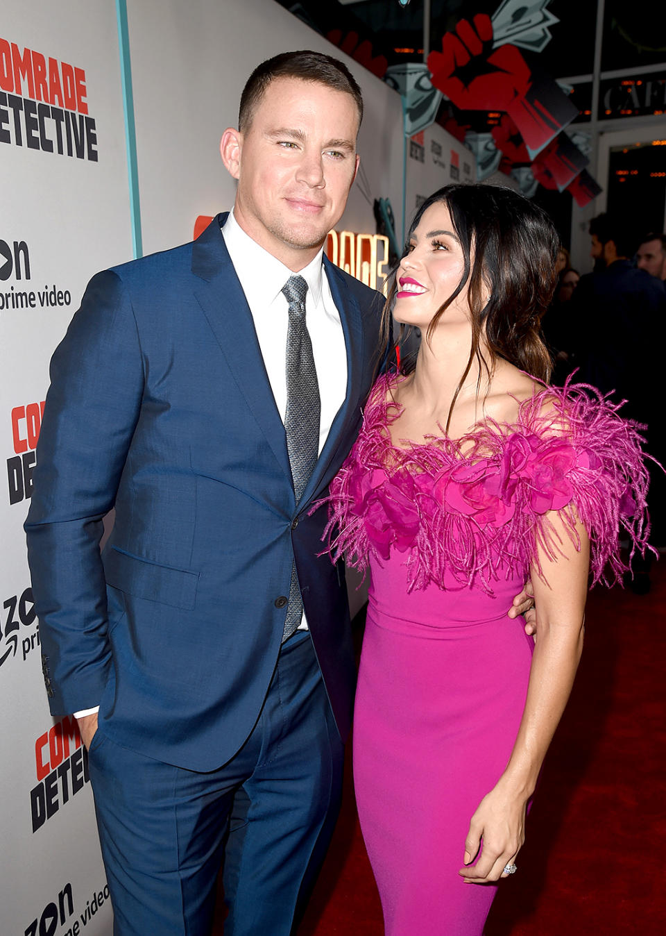 <p>The impossibly gorgeous pair posed adorably on the red carpet — as they’ve been know to do — at the L.A. premiere of his new Amazon comedy, Comrade Detective. (Photo: Kevin Winter/Getty Images) </p>