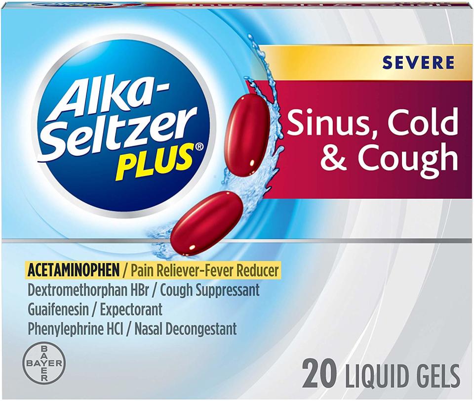 Alka-Seltzer Plus Severe Sinus, Cold & Cough Liquid Gels 20ct. (Photo: Amazon)