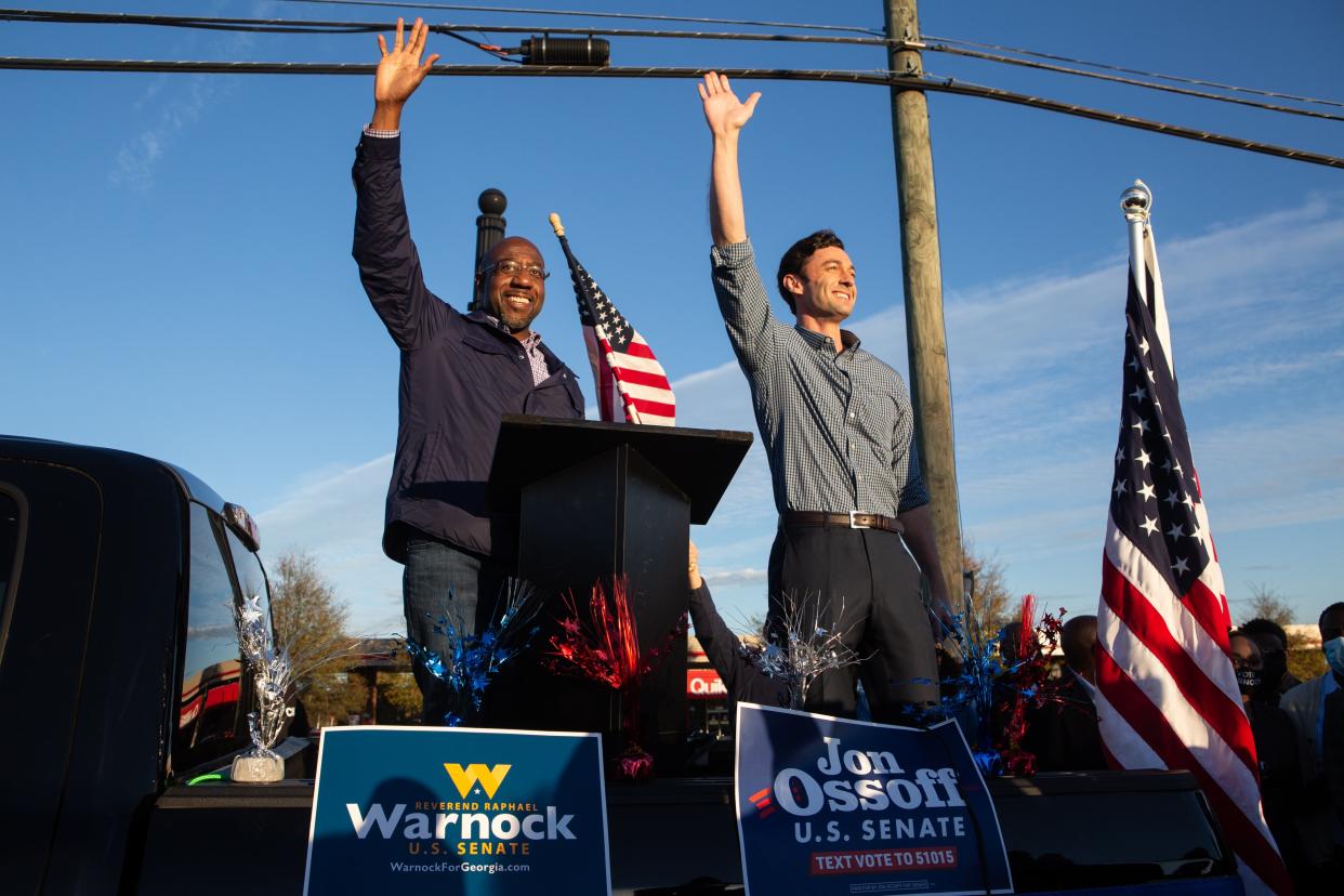 <p>Trump calls Georgia runoff ‘illegal’ as three million vote early in worrying sign for GOP</p> (Jessica McGowan/Getty Images)