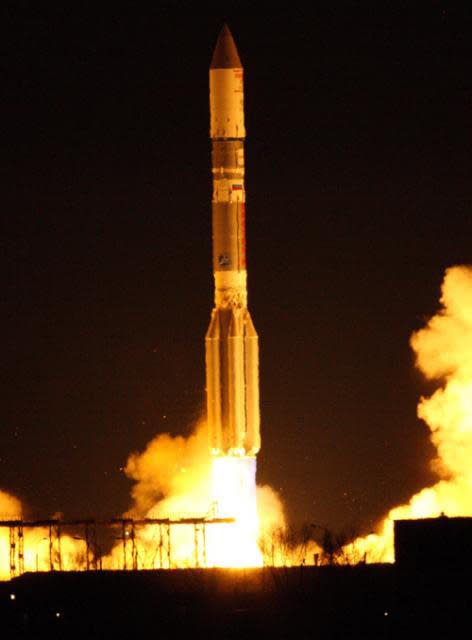 Proton Breeze M rocket boosts EchoStar XVI spacecraft.