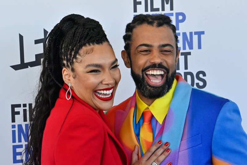 Daveed Diggs (R) and Emmy Raver-Lampman are expecting their first child. File Photo by Jim Ruymen/UPI