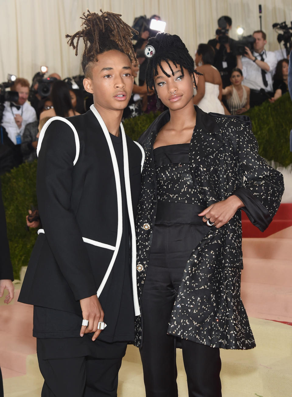 Jaden and Willow Smith posing together on the red carpet
