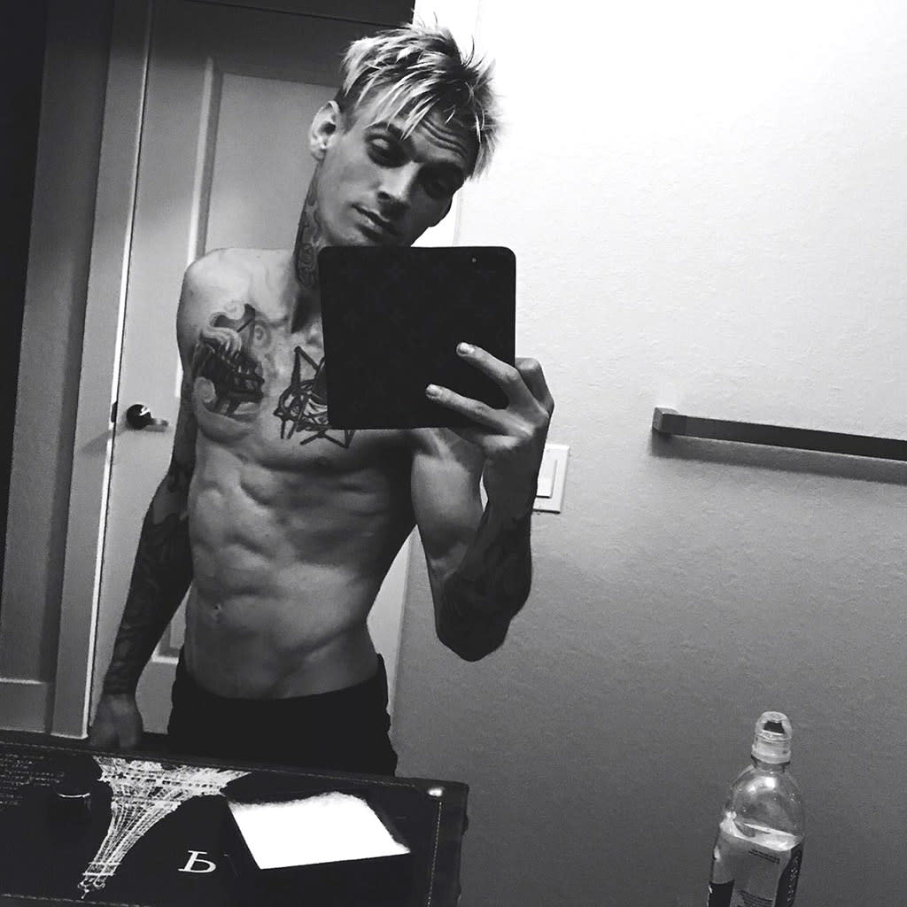 Aaron Carter had a very busy weekend. On Saturday, he came out as bisexual. On Sunday, he confirmed the end of his year-long relationship with Madison Parker. He capped it all off with this shirtless selfie. (Photo: Aaron Carter via Twitter)