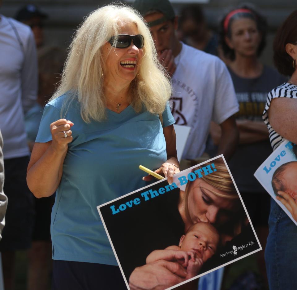 Supporters of the decision of the US Supreme Court to overturn Roe vs Wade rally outside the New Jersey Statehouse annex. The two hour rally was organized by New Jersey Right to Life in Trenton, NJ on June 25, 2022.