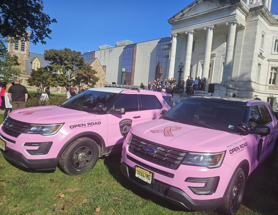 Vehicles belonging to the Somerset County Prosecutor’s Office, Somerset County Sheriff’s Office, Far Hills Police Department, Peapack-Gladstone Police Department, Hillsborough Police Department and Branchburg Police Department have been wrapped in pink to show support for Breast Cancer Awareness Month.