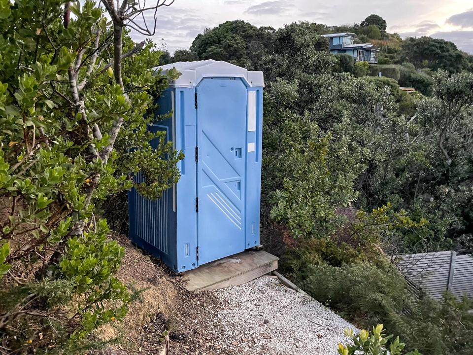 The author relied on a porta-potty for the two nights in the tiny house.