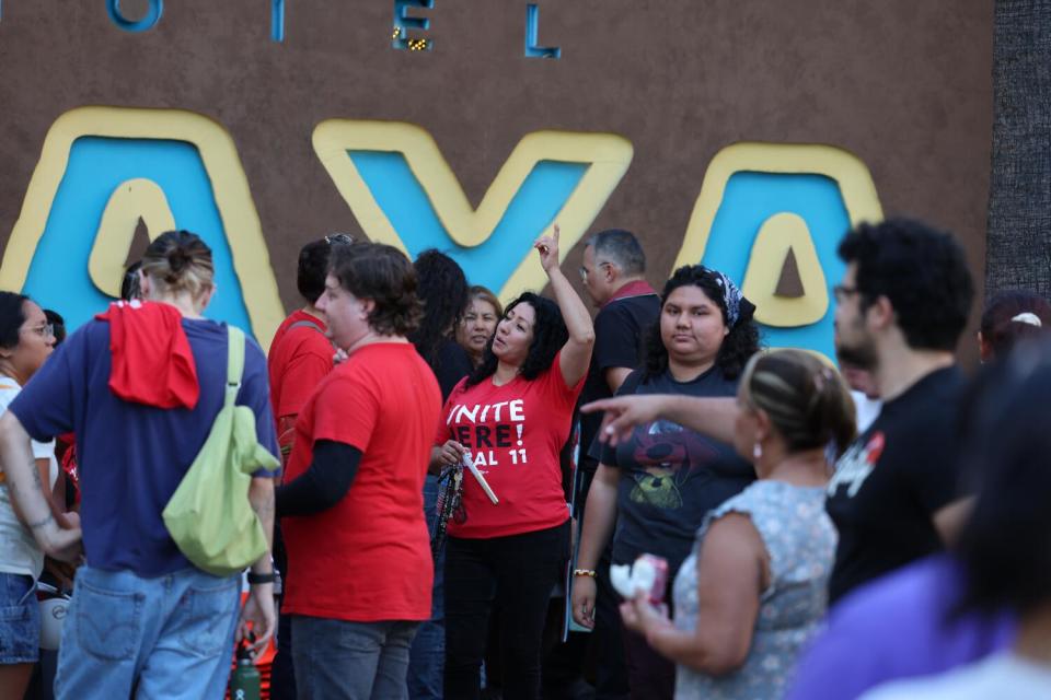 Workers protest at Hotel Maya in Long Beach