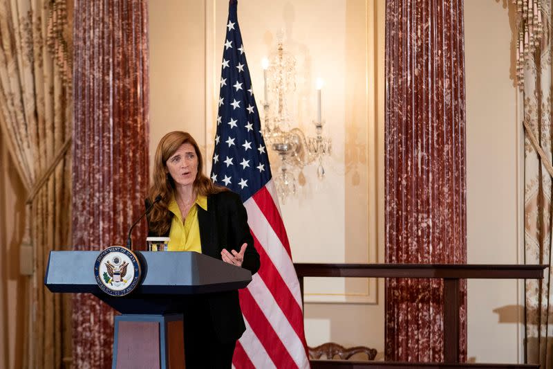 FILE PHOTO: Secretary of State Antony Blinken speaks on women's economic security in Washington