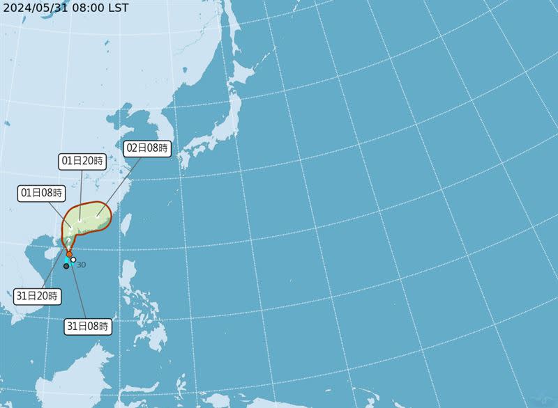 今年2號颱風「馬力斯」的生命期應該會很短暫。（圖／翻攝自中央氣象署）