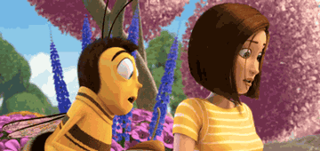 Barry B. Benson, a bee from Bee Movie, animated with Vanessa Bloome, a human woman, look shocked