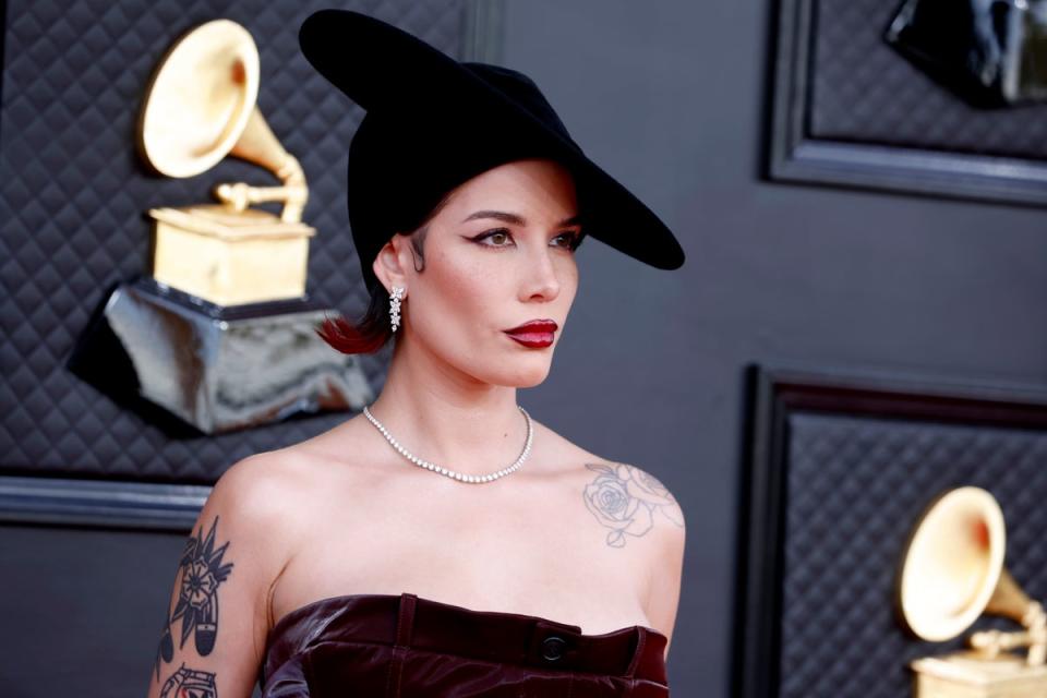 Halsey attends the 64th Annual GRAMMY Awards at MGM Grand Garden Arena on April 03, 2022 (Getty Images for The Recording A)