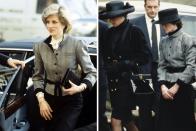 <p>Shortly before she became pregnant with Prince Harry, Princess Diana attended the opening of the Park Lane Fair in December 1983, wearing a puff-sleeved tweed jacket cinched at the waist with a black belt.</p><p>At the funeral of their father, the 8th Earl Spencer, in March 1992, the Princess of Wales opted for an all-black ensemble while Lady Sarah McCorquodale re-wore the gray herringbone jacket, buttoned up to the neck with a broad-brimmed black hat for the somber occasion.</p>