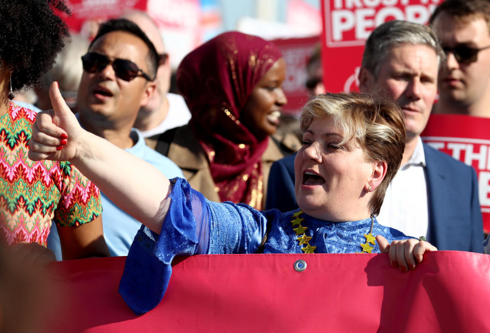 Shadow Foreign Secretary Emily Thornberry at the Anti-Brexit 'Trust the People' march and rally during the Labour Party Conference in Brighton.