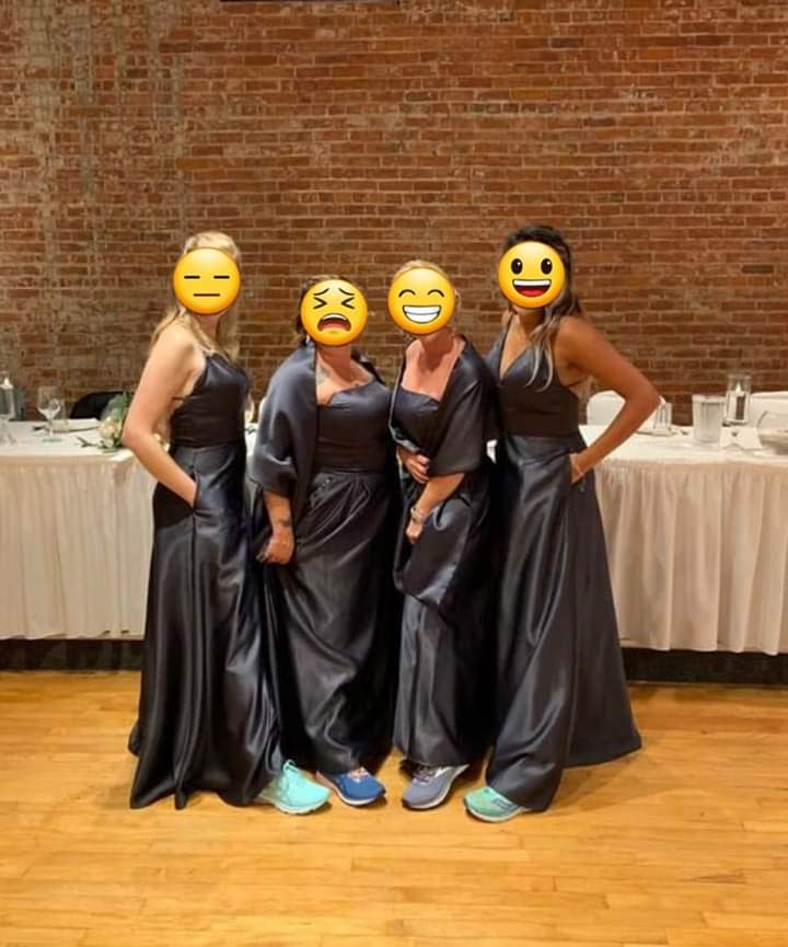 Bridal party dresses look like plastic bin bags