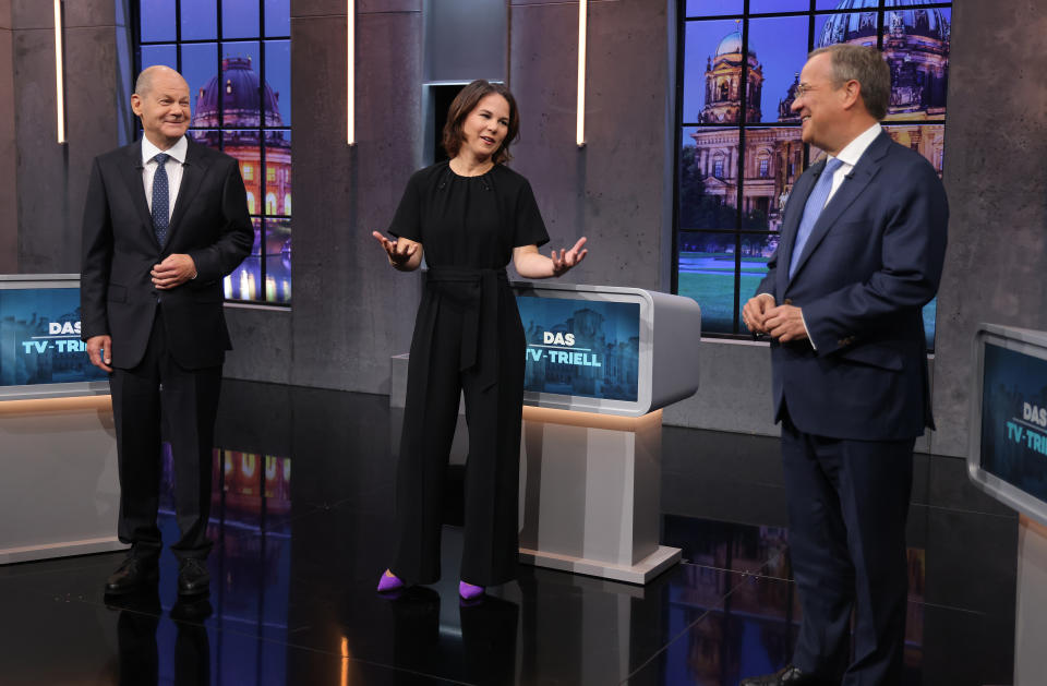 Olaf Scholz (links), Annalena Baerbock und Armin Laschet. (Bild: Sean Gallup/Getty Images)