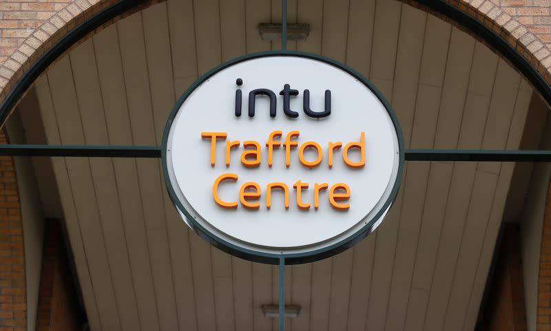 A logo of the Intu Trafford Centre is pictured, as Intu eyes possible administration in fight for debt standstill, Manchester