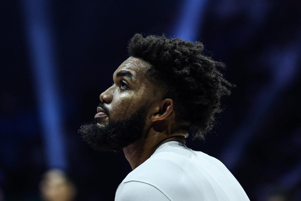 A profile view of Karl-Anthony Towns. (Wu Zhuang / Xinhua News Agency via Getty Ima)