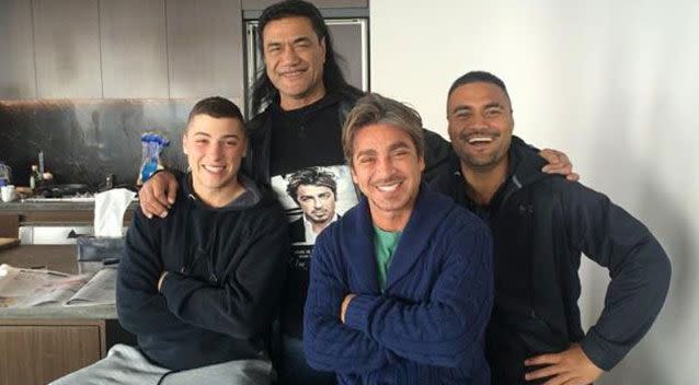 John Ibrahim (front, centre), son Daniel Ibrahim (left), Mr Ngata (backrow) and an unidentified man. Source: Facebook