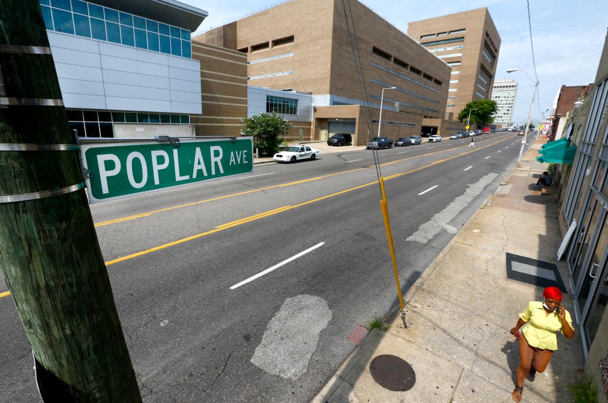 The Shelby County Criminal Justice Center at 201 Poplar can be seen from the corner of Poplar Avenue and N. 4th Street.