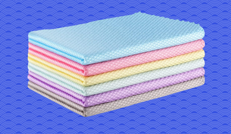 a colorful pack of fish scale microfiber cleaning cloths