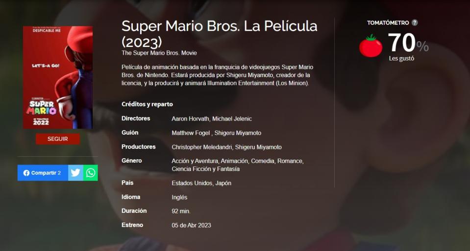 Super Mario Bros. La Película aprobó en el Tomatómetro