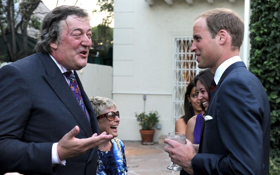 Actor Stephen Fry, talks to Prince William