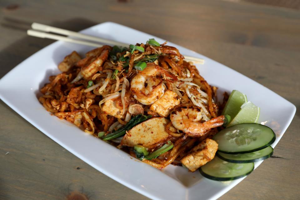 Mee Goreng (stir-fried noodle dish with vegetables, tofu, chicken and shrimp) at LEMAK Malaysian, a new restaurant in Scarsdale Jan. 18, 2024.