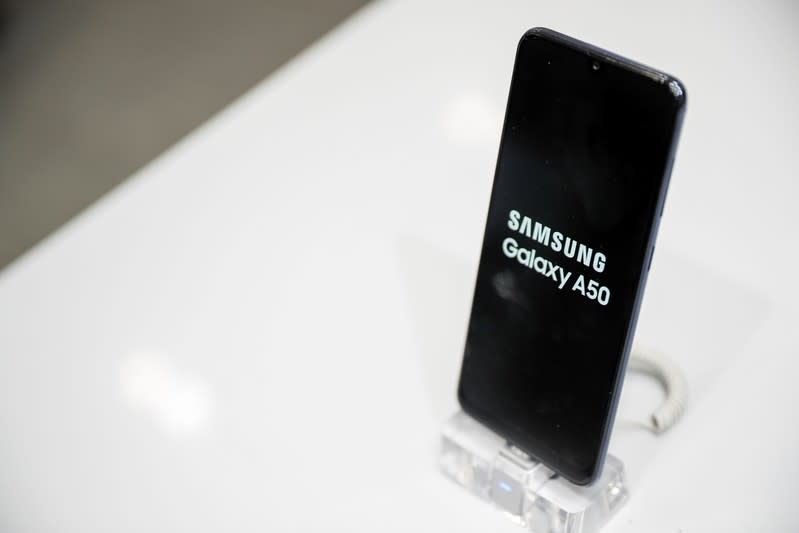 Samsung Electronic's Galaxy A50 is seen on display at a Samsung store in Seoul